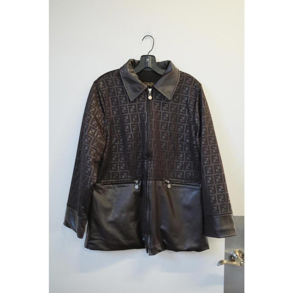 80's Fendi Zucca Monogram Leather Bomber Jacket